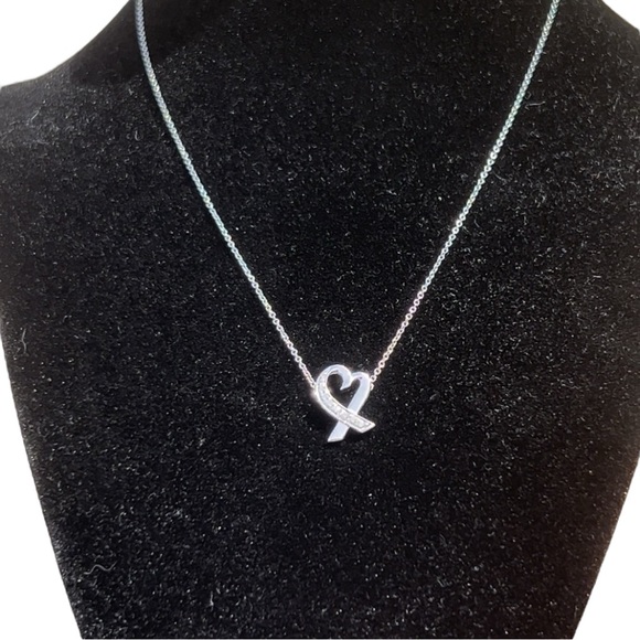 Tiffany & Co. Paloma Picasso 18K White Gold Diamond Loving Heart Necklace - Picture 3 of 8